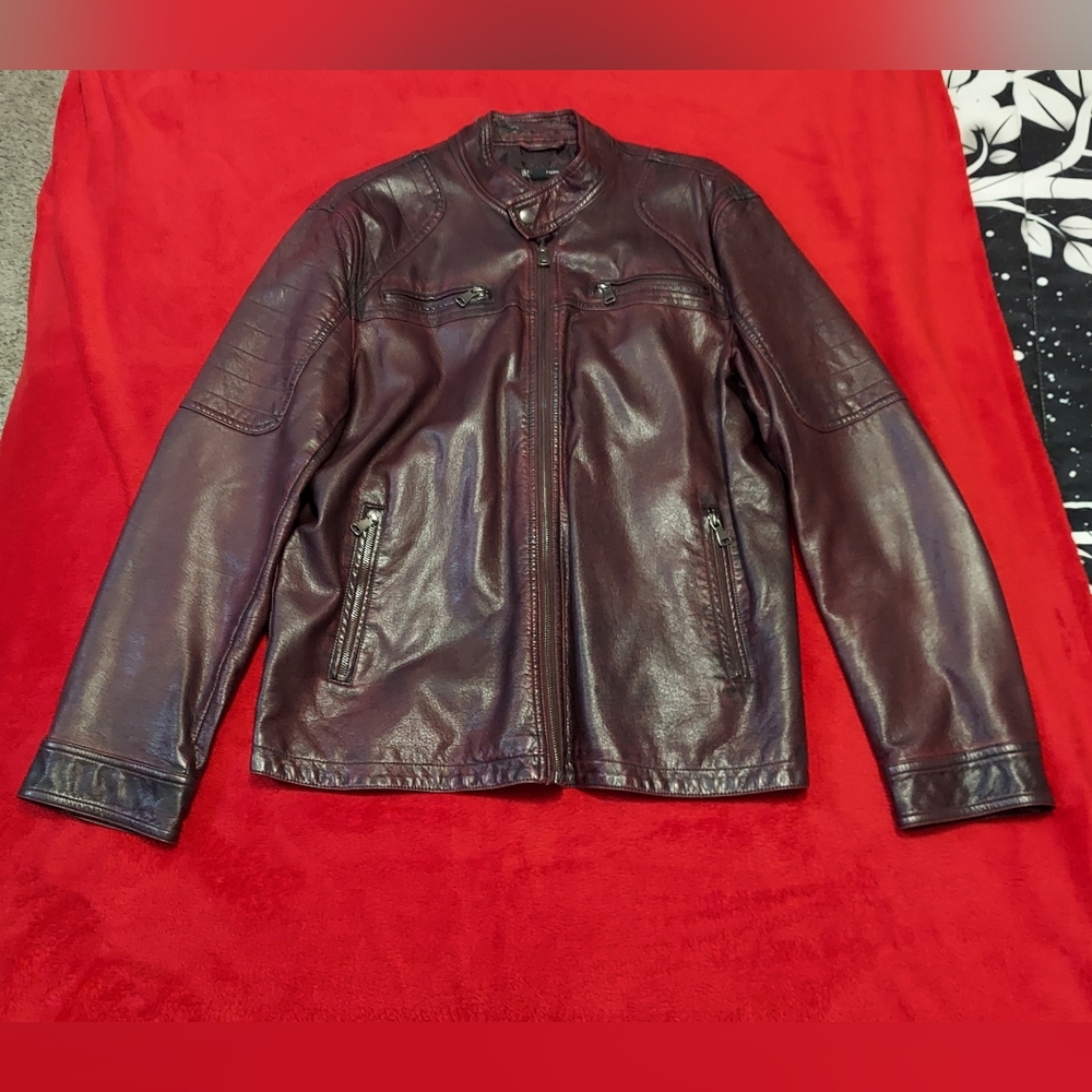 INC International Concepts Burgundy Red Faux Leather Jacket